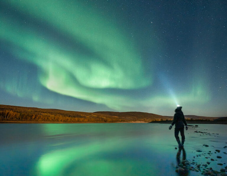 Northern lights during fall by Jonna Wood
